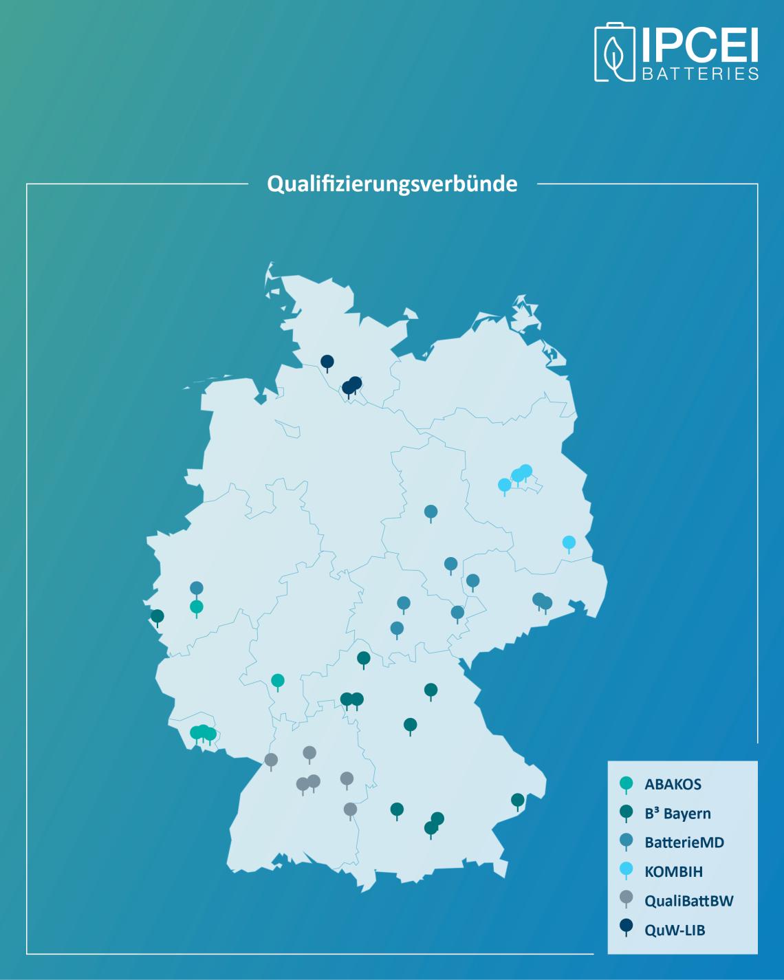 Deutschlandkarte mit eingezeichneten Standorten von verschiedenen Projekten